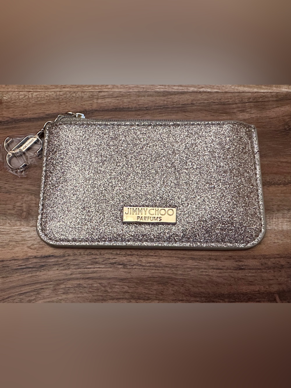 Jimmy Choo Gold Glitter Zip Pouch | Gift With Purchase